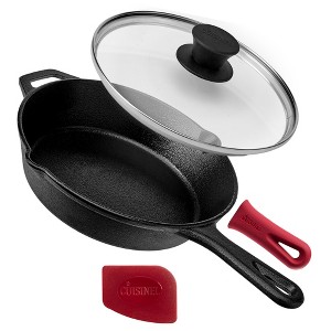 Cuisinel Cast Iron Skillet with Lid - 8" Fry Pan, Glass Cover & Silicone Grip, Pre-Seasoned, Oven, Grill, Stovetop, Camping, Fire, Induction Safe - 1 of 4