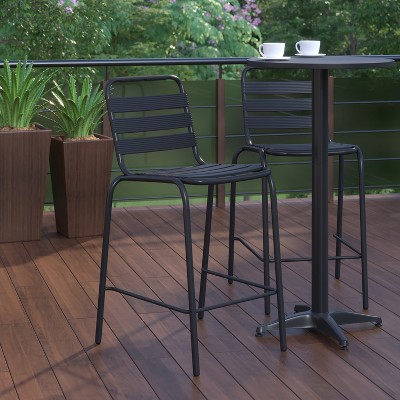 Black Metal Indoor-Outdoor Armless Bar Height Stool