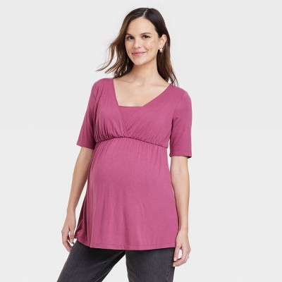 Elbow Sleeve Nursing Maternity Shirt - Isabel Maternity by Ingrid & Isabel™ Berry Pink