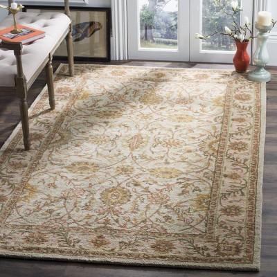 Ivory and Light Green Handmade Wool Tufted Area Rug 2' x 3'