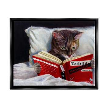 Stupell Industries Cat Reading a Book in Bed Funny Painting