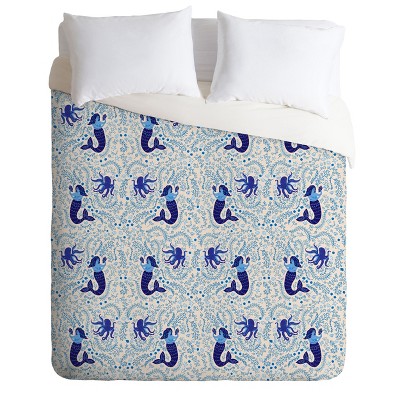 Full/Queen Hello Sayang Mermaid Duvet Set Blue - Deny Designs