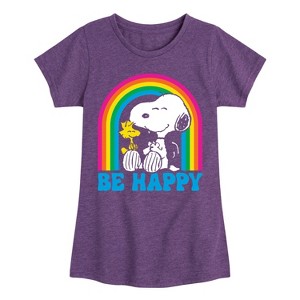 Girls' - Peanuts - Be Happy Rainbow Fitted Short Sleeve Graphic T-Shirt - 1 of 4