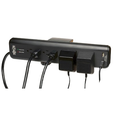 Black 6-Outlet Surge Protector with USB Ports and Clamps