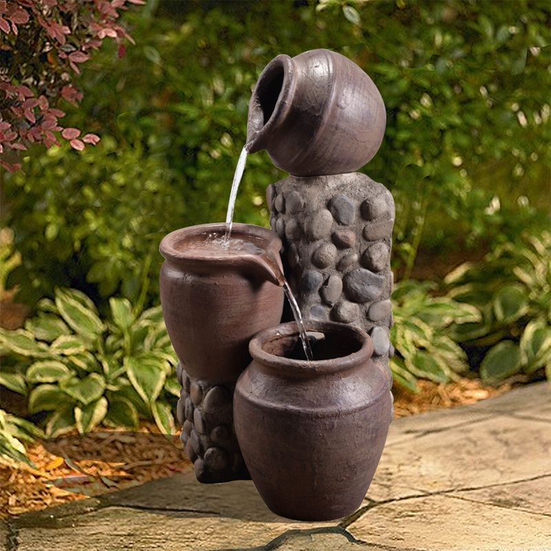 Teamson Home Outdoor Cascading Stacked Pot Waterfall Fountain, Gray, 3 of 8