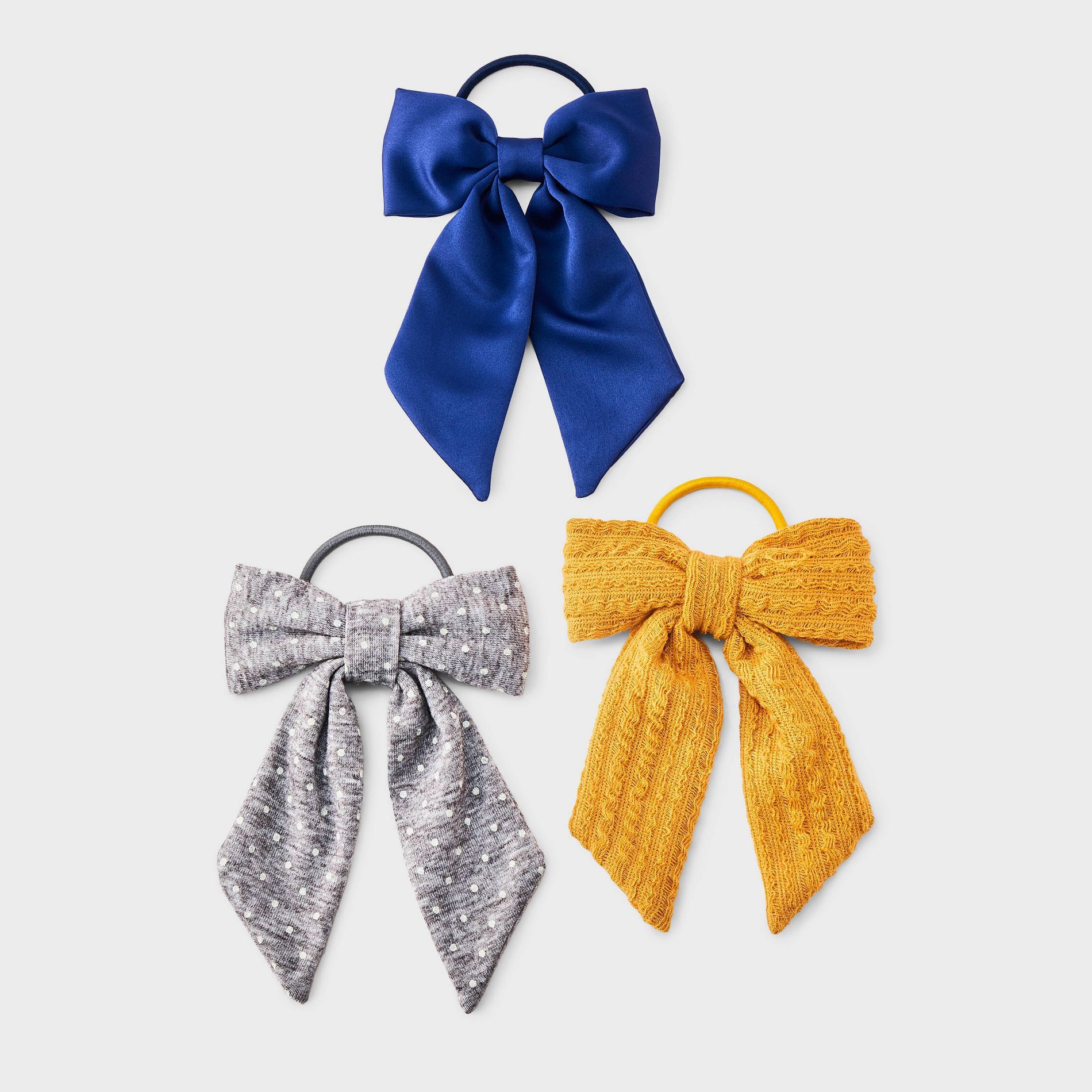 Girls' Bow Ponytail Holder 3pc - Cat & Jack™ - Gray Dot/Yellow/Navy
