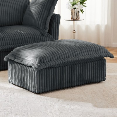PAGED Corduroy Fabric Ottoman, Modern Wooden Sectional Sofa Footstool Module with Thickened Seat Cushion, Shoe Bench for Living Room, Bedroom