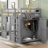 Twin Size Loft Bed with Built-in Storage Wardrobe and 2 Windows - 4 of 4