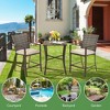 Costway 3PCS Patio Rattan Bar Furniture Set Slat Table 2 Cushioned Stools Poolside Brown - 4 of 4
