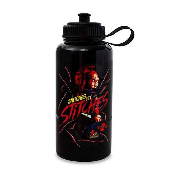 Silver Buffalo Child's Play 2 Chucky "Snitches Get Stitches" 34-Ounce Sports Water Bottle