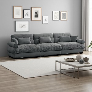 Extra-Large Velvet 3-Seater Sofa with Bolster Arms & Pillows - 1 of 4