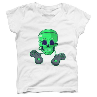 Girl's Design By Humans Halloween Skeleton Skull Crossbones Video Gamer By TaiHan T-Shirt