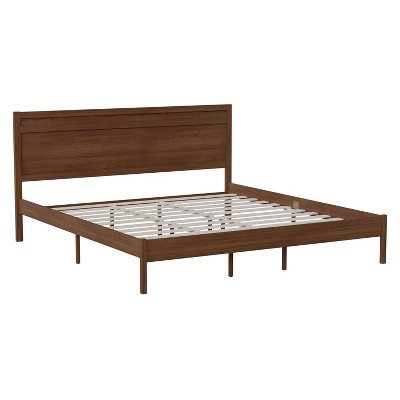 Taylor & Logan King Keith Wooden Platform Bed with Headboard Brown: Solid Wood Frame, MDF Veneer, No Box Spring Needed