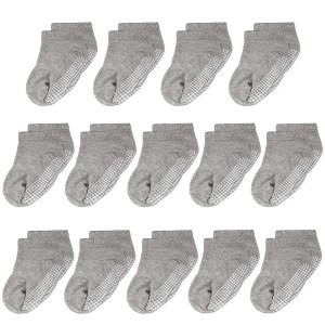 Cozyway Non-Slip Ankle Grip Low Cut Baby Socks, 14 Pack for Boys and Girls, Gray, 6-12 Months Old, Unisex - 1 of 2