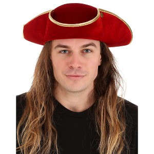 HalloweenCostumes.com    Adult Red Captain Pirate Hat, Brown/Red - 1 of 4