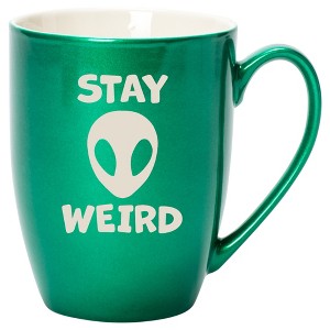 100 North Alien 10 Ounce Emerald Green Metallic Finish, Comfortably Fits Your Hands, New Bone China Coffee Tea Cup Mug, Stay Weird - 1 of 1