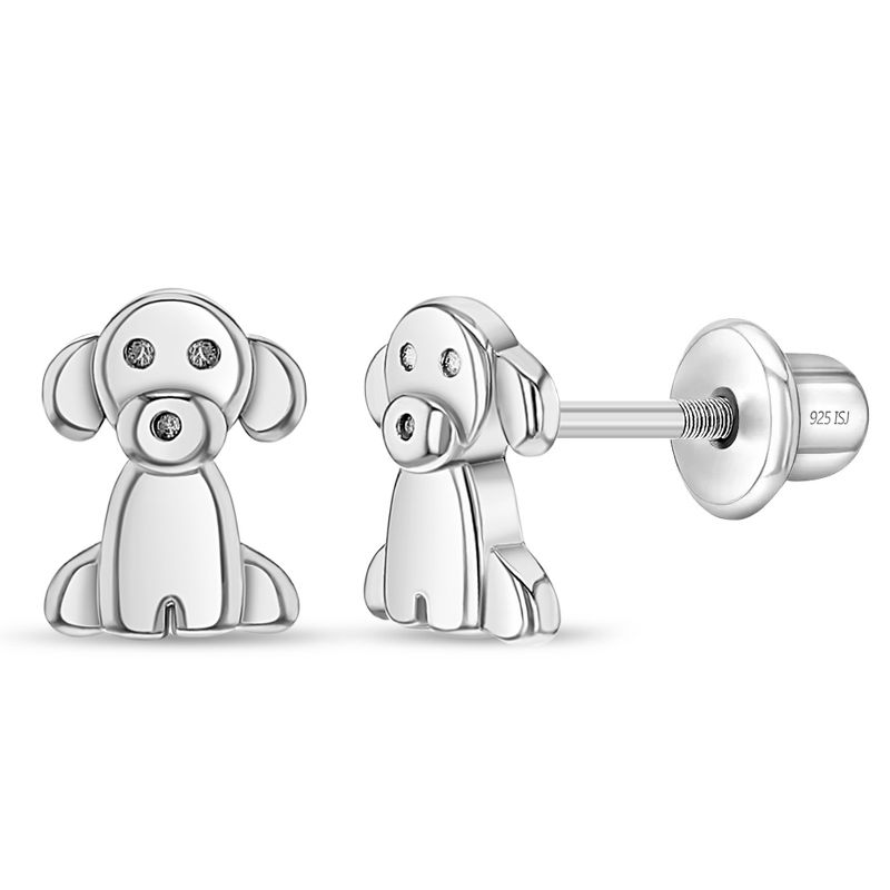 Girls' Puppy Dog Screw Back Sterling Silver Earrings - In Season Jewelry, 1 of 8