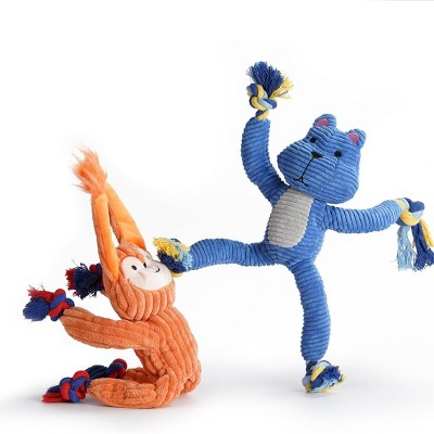 Nocciola 2 Pack Frog & Squirrel Dog Plush Toys, Christmas gift, Interactive Squeaky Tug Dog Toys with Crinkle Paper, Rope Chew Toys for All Breeds
