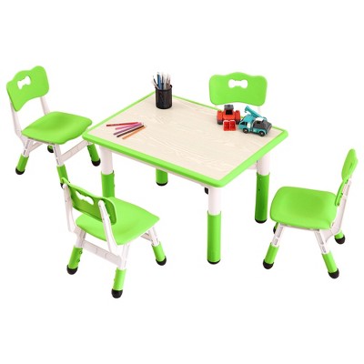 homfan Modern Kids Table,1 Table and 4 Chairs Set with Non-Slip Legs&Organizer Graffiti Desktop,Preschool Activity Kids Desk for Ages 2-10