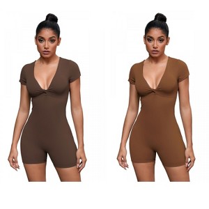INSPIRE CHIC 2 Pcs Women's Cross Front Tummy Control Slimming Short Sleeves Body Shapers - 1 of 4