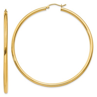Black Bow Jewelry 2.5mm, 14k Yellow Gold Classic Round Hoop Earrings, 60mm (2 3/8 Inch)