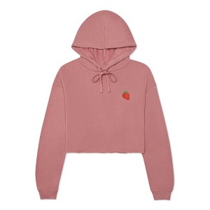 Dalix Strawberry Embroidered Fleece Cropped Hoodie Cold Fall Winter Women - 1 of 4