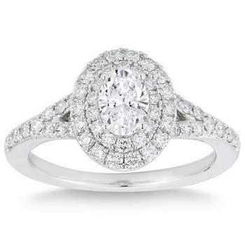 Pompeii3 1 Ct Lab Created Oval Diamond Halo Engagement Ring 14k White Gold