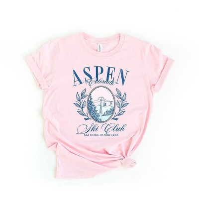 Simply Sage Market Women's Aspen Ski Club Grunge Short Sleeve Graphic Tee -  XS - Pink