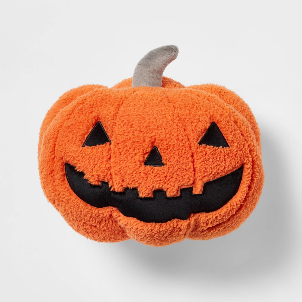 Faux Shearling Pumpkin Novelty Halloween Throw Pillow Orange - Hyde & EEK! Boutique™ 2 Count  /Case 