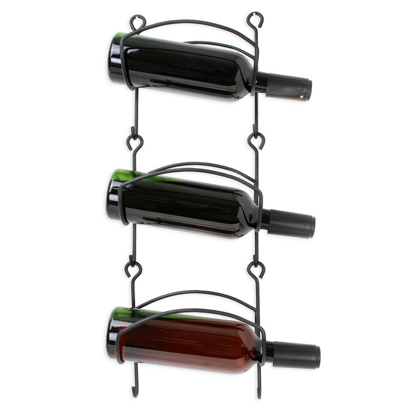 AuldHome Design Wall Mounted Wine Rack; Black Wrought Iron Storage Organizer for Bottles or Towels, 1 of 7
