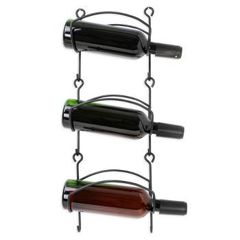 AuldHome Design Wall Mounted Wine Rack; Black Wrought Iron Storage Organizer for Bottles or Towels
