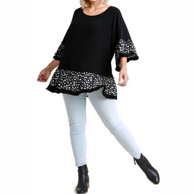 Women's Spotted Bell Sleeve Frayed Top - umgee