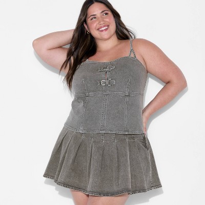 Women's Denim Buckle Corset Tank Top - Wild Fable™ Gray Wash