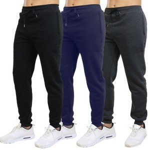 Blue Ice Men's Modern Fit Heavyweight Classic Fleece Jogger Sweatpants With Zipper Side Pockets- 3 Pack - 1 of 4