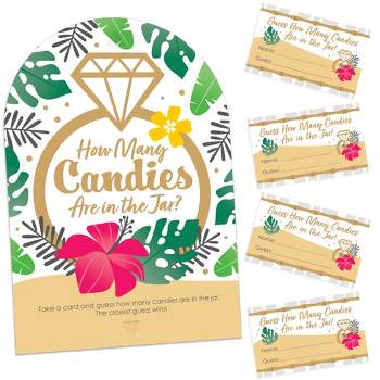 Big Dot of Happiness Last Luau - How Many Candies Tropical Bachelorette Party and Bridal Shower Game - 1 Stand and 40 Cards - Candy Guessing Game