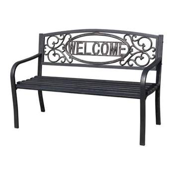 Four Seasons Courtyard Welcome Outdoor Park Bench Powder Coated Steel Frame Furniture Seat for Backyard Garden, Front Porch, or Walking Path, Black