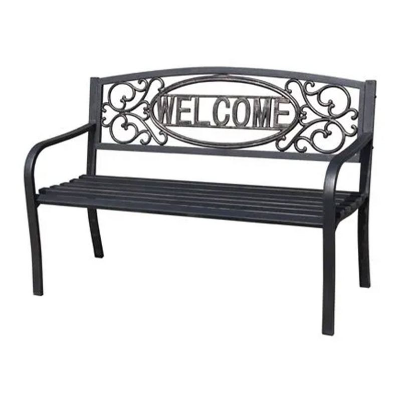 Four Seasons Courtyard Welcome Outdoor Park Bench Powder Coated Steel Frame Furniture Seat for Backyard Garden, Front Porch, or Walking Path, Black, 1 of 7
