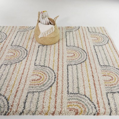 Cream Rectangular Non-slip Synthetic Kids' Rug 5' x 7'