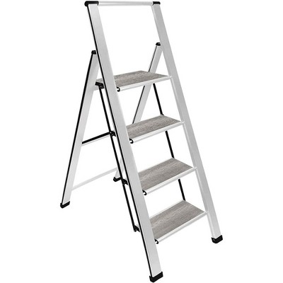 4 Step Ladder Modern - Beautiful Gray Wood & Silver Aluminum - By ...