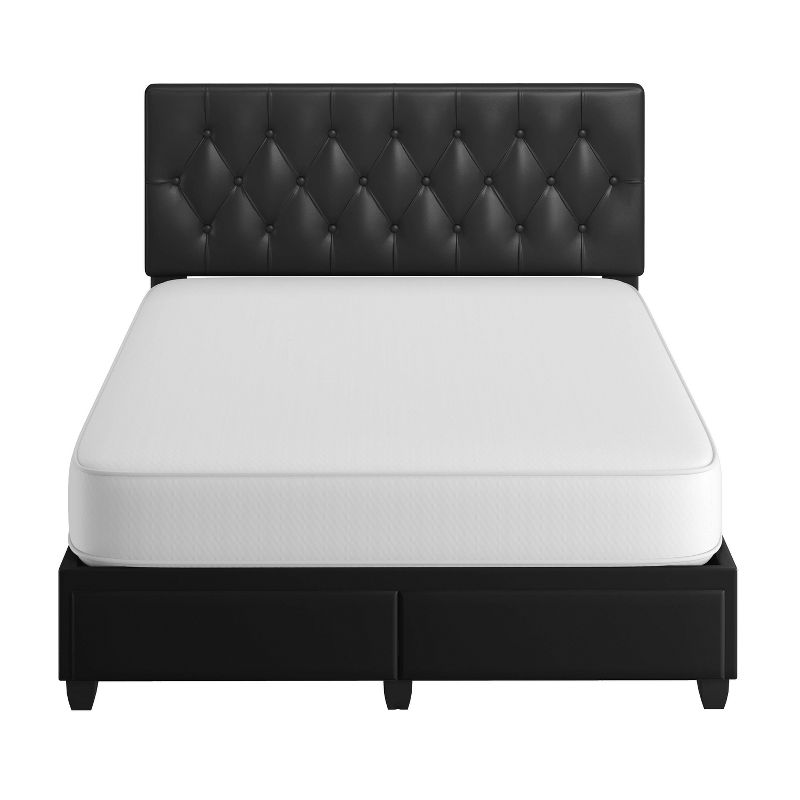 Full Veronica Tufted Faux Leather Upholstered Platform Bed with Storage Drawers Black - Eco Dream, 5 of 9