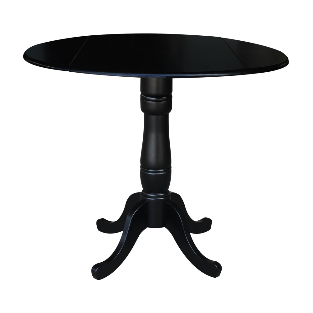 Photos - Garden & Outdoor Decoration 35.5" Davidson Round Dual Drop Leaf Dining Table Pedestal Black - International Concepts: Extendable, Seats 4