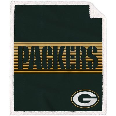 NFL Green Bay Packers Center Stripe Trim Sherpa Trim Blanket