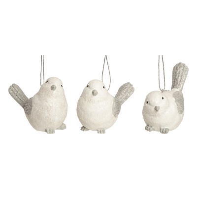 Transpac Resin Silver Wing Bird Ornament Set of 3 Christmas Home Decorations