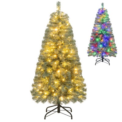 Tangkula 9/7.5/6.5/4.5 FT Pre-lit Artificial Christmas Tree, Hinged Pencil Xmas Tree w/ 1168/724/556/256 Blue Branch Tips, 500/250/200/100 Warm White & Multi-color LED Lights