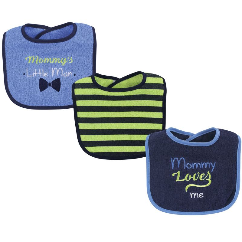 Luvable Friends Baby Boy Cotton Drooler Bibs with Fiber Filling 3pk, Blue Boy Mommy, One Size, 1 of 3