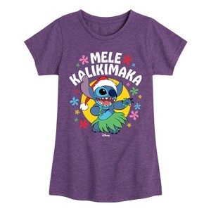 Girls' - Lilo and Stitch - Mele Kalikimaka Hula Stitch Christmas Fitted Short Sleeve Graphic T-Shirt - 1 of 4