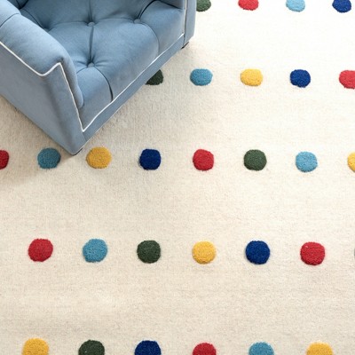 Ivory Hand-Tufted Wool Kids Polka Dot Rug, 5' Square