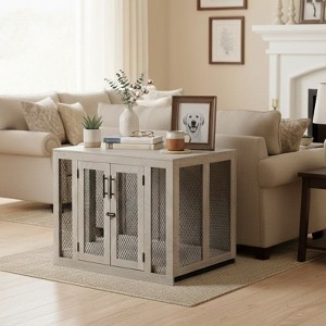 unipaws Wooden Dog Crate with Cushion & Tray - 1 of 4