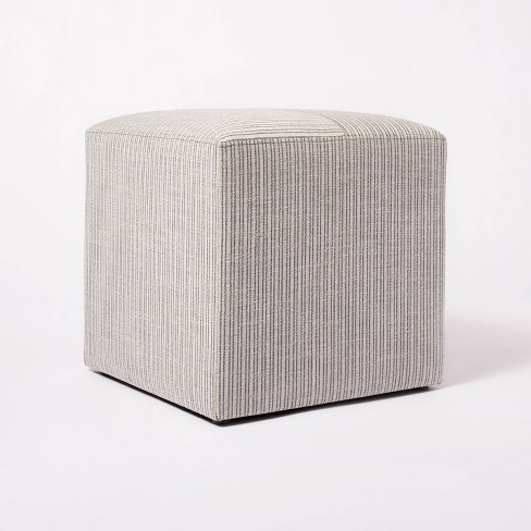 Lynwood Square Upholstered Cube Ottoman Tan/navy Stripe - Threshold ...