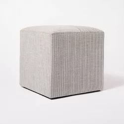 Lynwood Square Upholstered Cube Tan/Navy Stripe - Threshold™ designed with Studio McGee